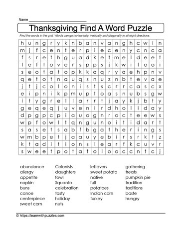 Thanksgiving Wordsearch #01